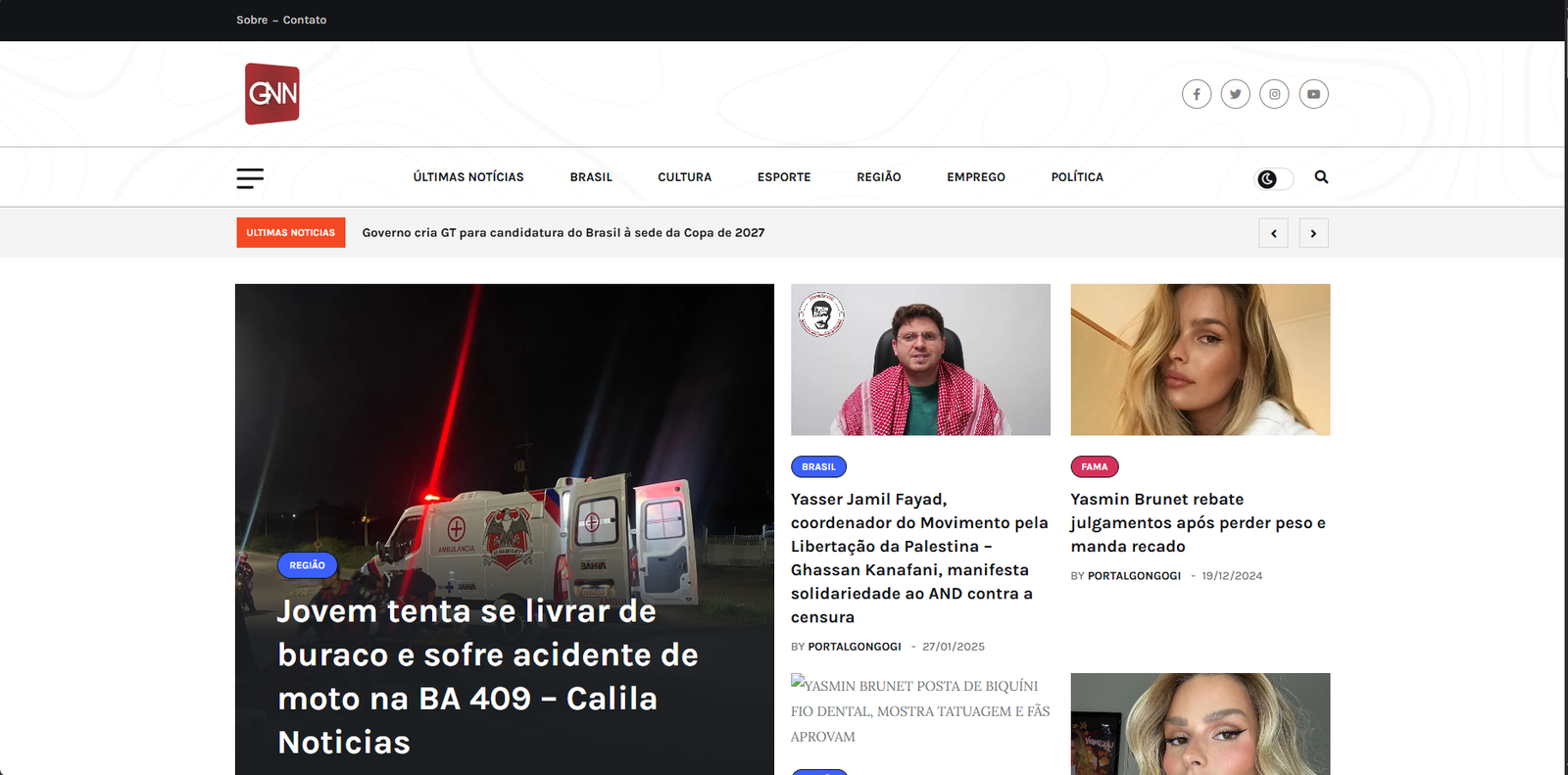 Página inicial do Portal Gongogi com manchetes de notícias